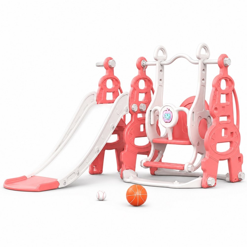 Nichiduta Garden Spatiu de joaca pentru copii Tower Red interiorexterior 3in1 cu tobogan leagan cu bara de protectie detasabila jucarie muzicala cos de baschet si mingie inclusa