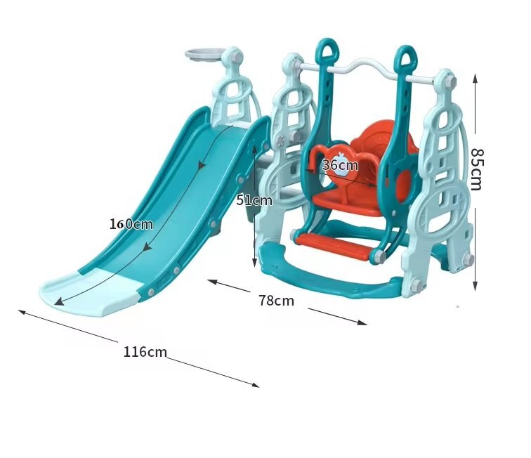 Nichiduta Garden Spatiu de joaca Tower Blue 3in1 cu tobogan leagan cu bara de protectie detasabila jucarie muzicala Cos de baschet Minge si piscina cu 200 bile incluse