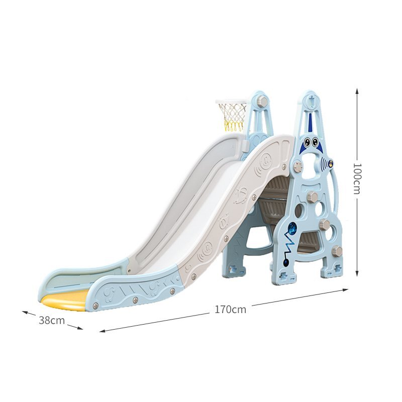 Nichiduta Garden Tobogan Astronaut Blue interiorexterior cu margini rotunjite trepte largi protectii laterale inalte si Cos de baschet cu minge inclusa