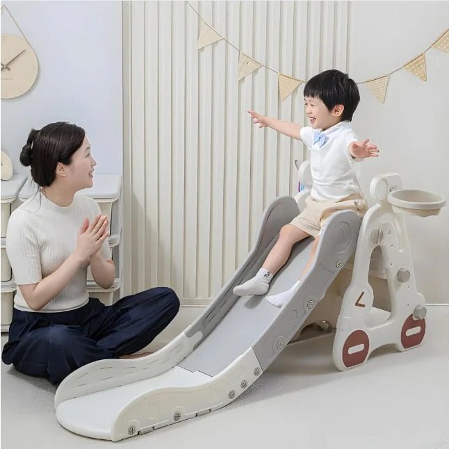 Nichiduta Garden Tobogan pentru copii Blue Car cu mini-cos de Baschet si joc de precizie cu inele cu scara manere de sustinere design pliabil 38 x 155 x 70cm