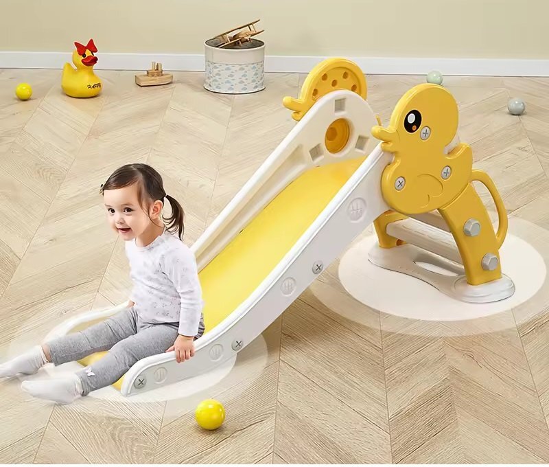 Nichiduta Garden Tobogan pentru copii Duck Yellow cu Margini rotunjite Manere Trepte late Panta de alunecare neteda cu lungime 115 cm