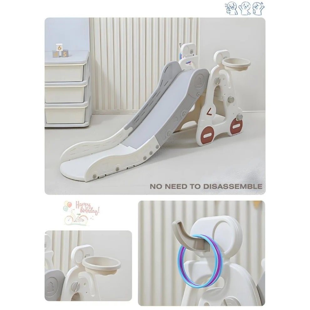 Nichiduta Garden Tobogan pentru copii Grey Car cu mini-cos de Baschet si joc de precizie cu inele cu scara manere de sustinere design pliabil 38 x 155 x 70cm