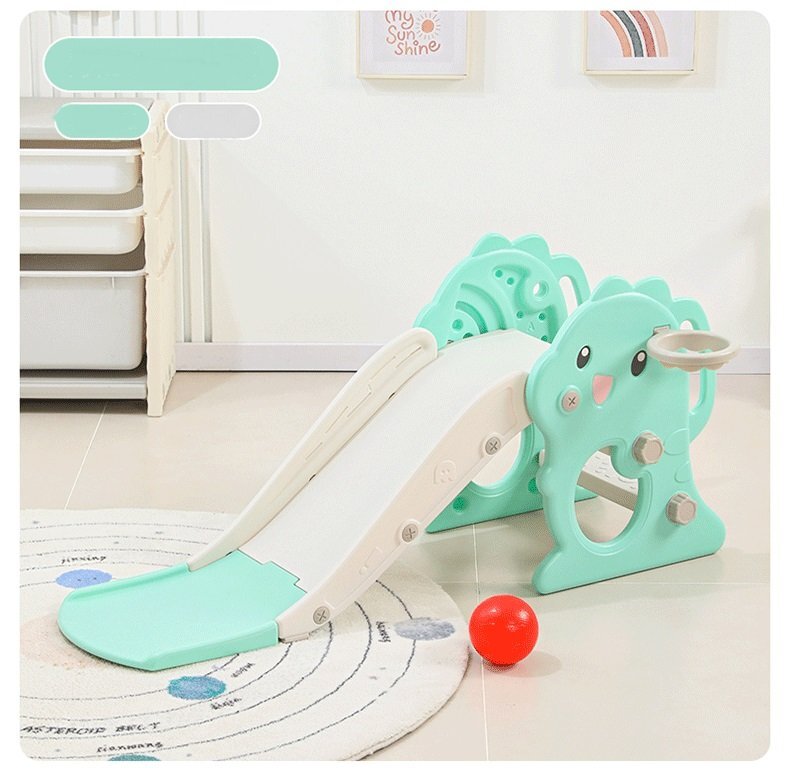 Nichiduta Garden Tobogan pentru copii Little Green Dragon design pliabil cu mini-cos de baschet prevazut cu scara manere de sustinere dimensiune 38 x 115 x 54 cm