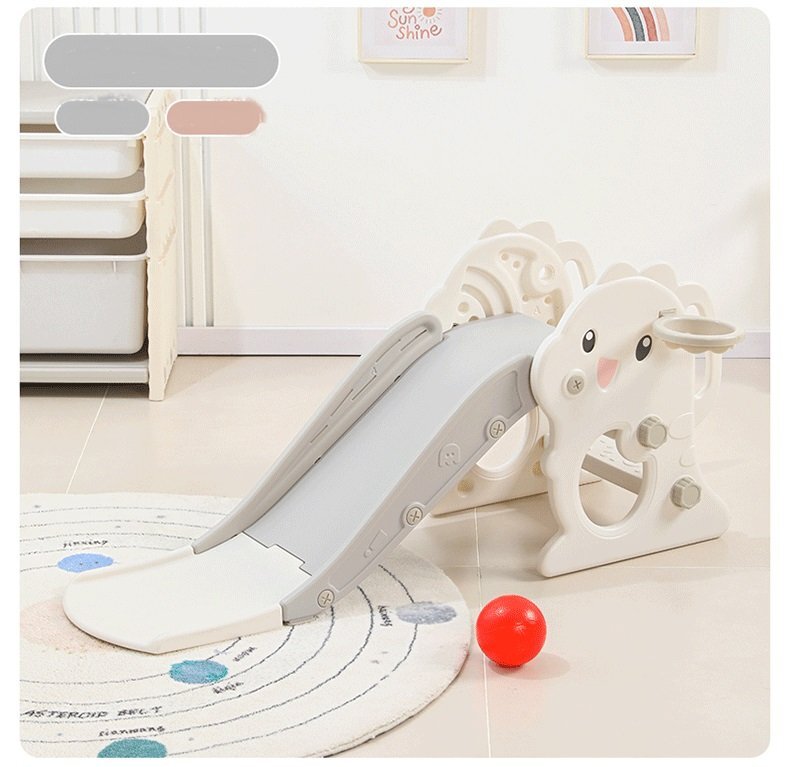 Nichiduta Garden Tobogan pentru copii Little Grey Dragon design pliabil cu mini-cos de baschet prevazut cu scara manere de sustinere dimensiune 38 x 115 x 54 cm