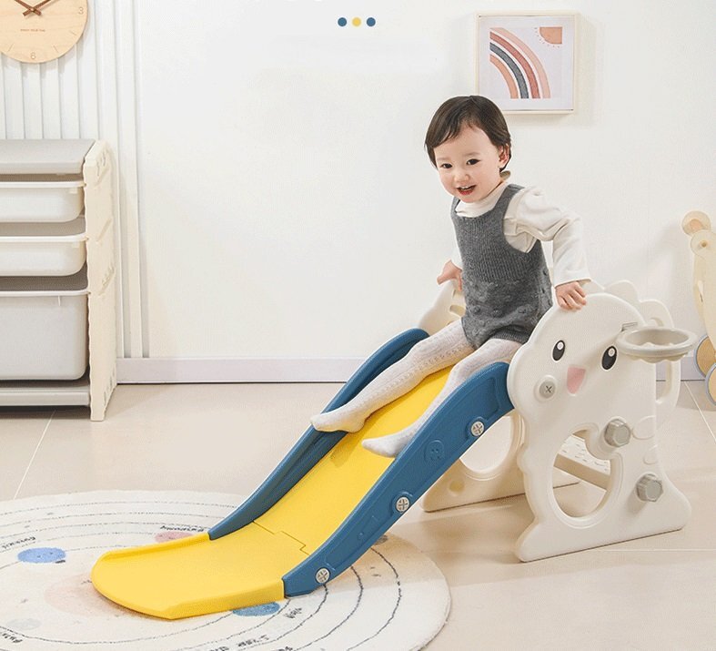 Nichiduta Garden Tobogan pentru copii Little Grey Dragon design pliabil cu mini-cos de baschet prevazut cu scara manere de sustinere dimensiune 38 x 115 x 54 cm