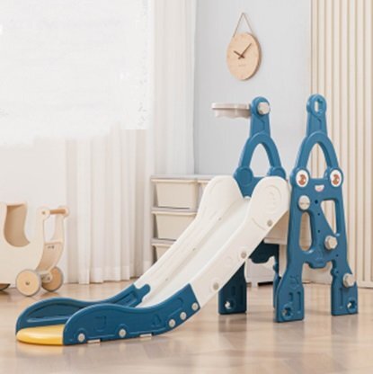 Nichiduta Garden Tobogan pentru copii Rocket Blue prevazut cu scara si manere de sustinere cu mini-cos de Baschet dimensiune 150 x 38 x 91 cm