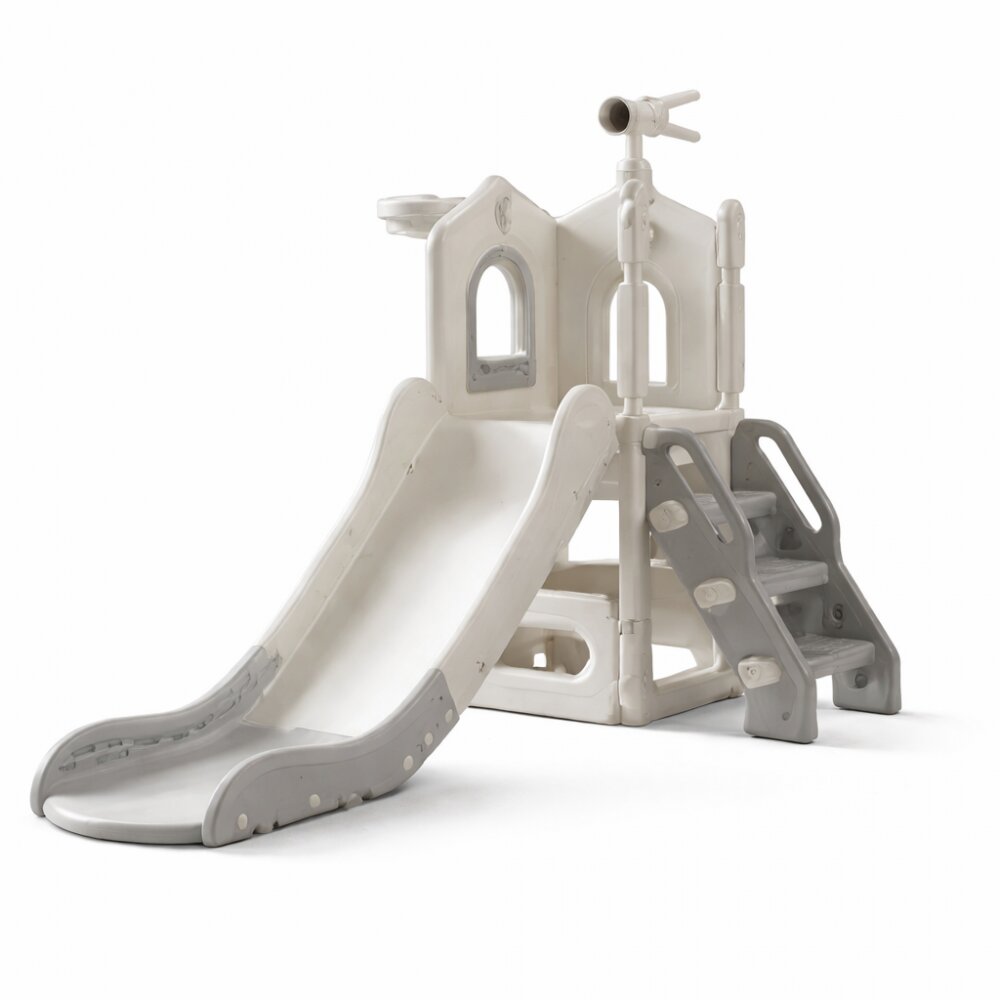 Nichiduta Garden Tobogan pentru copii Sky Bear Grey structura ergonomica cu mini-cos de baschet zona de observare cu telescop integrat scara si manere de sustinere dimensiune 155 x 87 x 69 cm