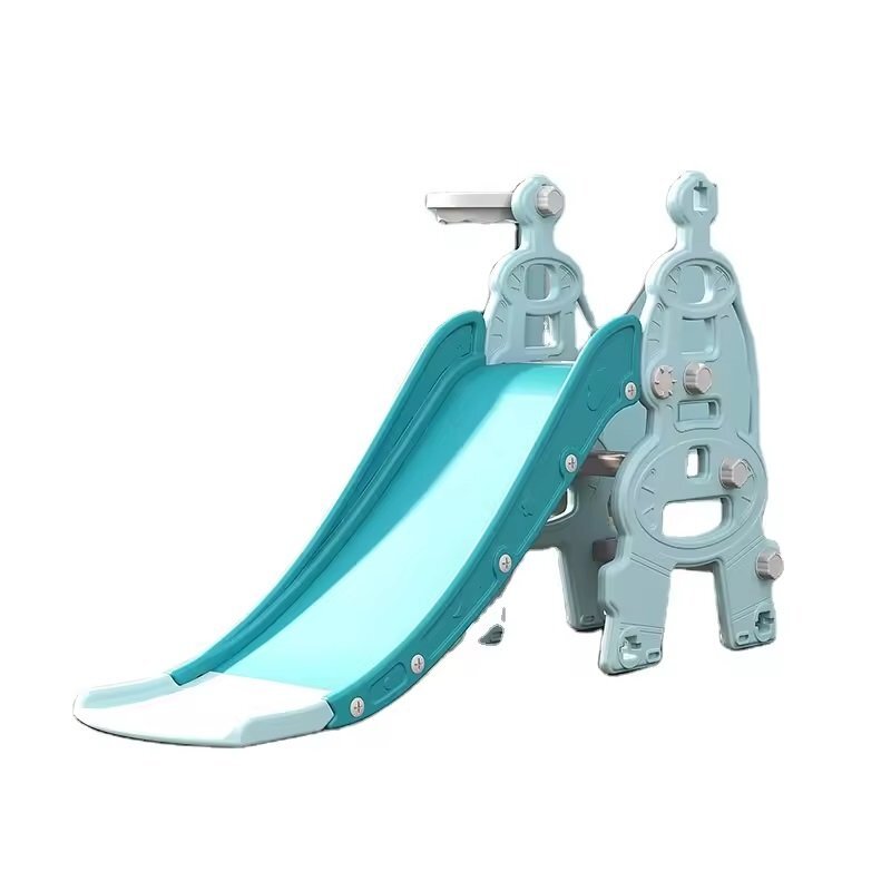 Nichiduta Garden Tobogan pentru copii Tower Blue interiorexterior cu Manere si margini rotunjite Cos de baschet si minge Panta alunecare 135 cm