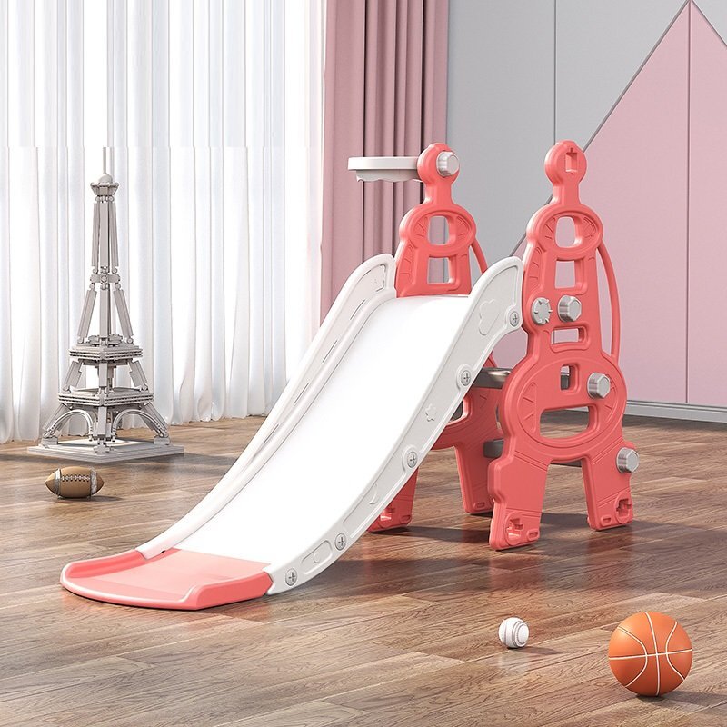 Nichiduta Garden Tobogan pentru copii Tower Red interiorexterior cu Manere si margini rotunjite Cos de baschet si minge Panta alunecare 135 cm