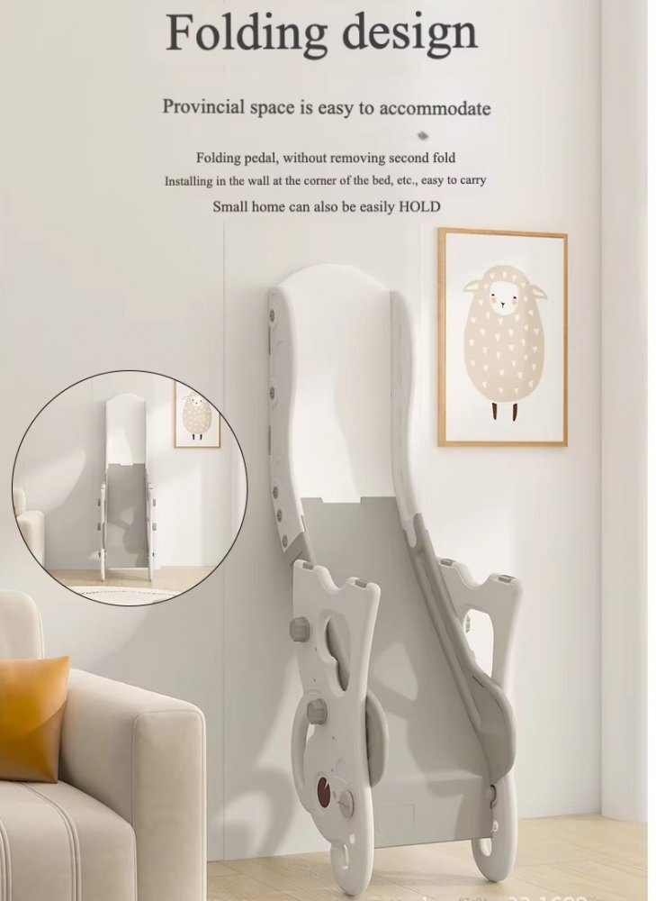 Nichiduta Garden Tobogan pentru copii White Elephant design pliabil prevazut cu scara si manere de sustinere cu mini-cos de Baschet si joc de precizie cu inele dimensiune 32 x 152 x 67.5 cm