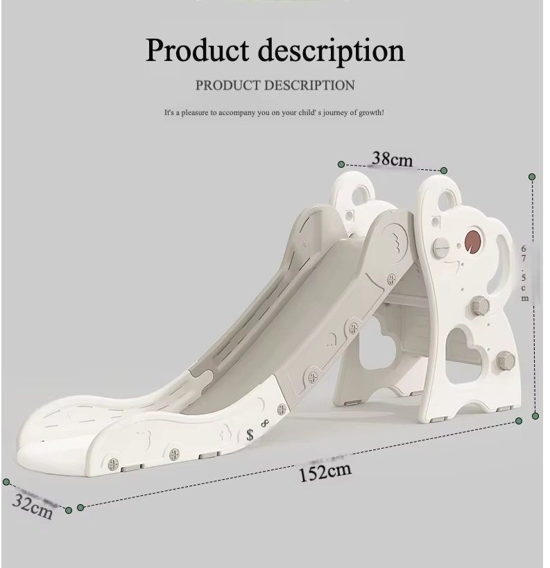 Nichiduta Garden Tobogan pentru copii White Elephant design pliabil prevazut cu scara si manere de sustinere cu mini-cos de Baschet si joc de precizie cu inele dimensiune 32 x 152 x 67.5 cm