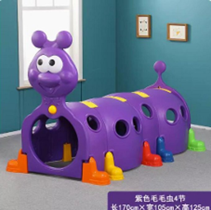Nichiduta Garden Tunel de joaca pentru copii Omida mov design modular cu 4 segmente tubulare robust si sigur dimensiune 185 x 100 x 103 cm