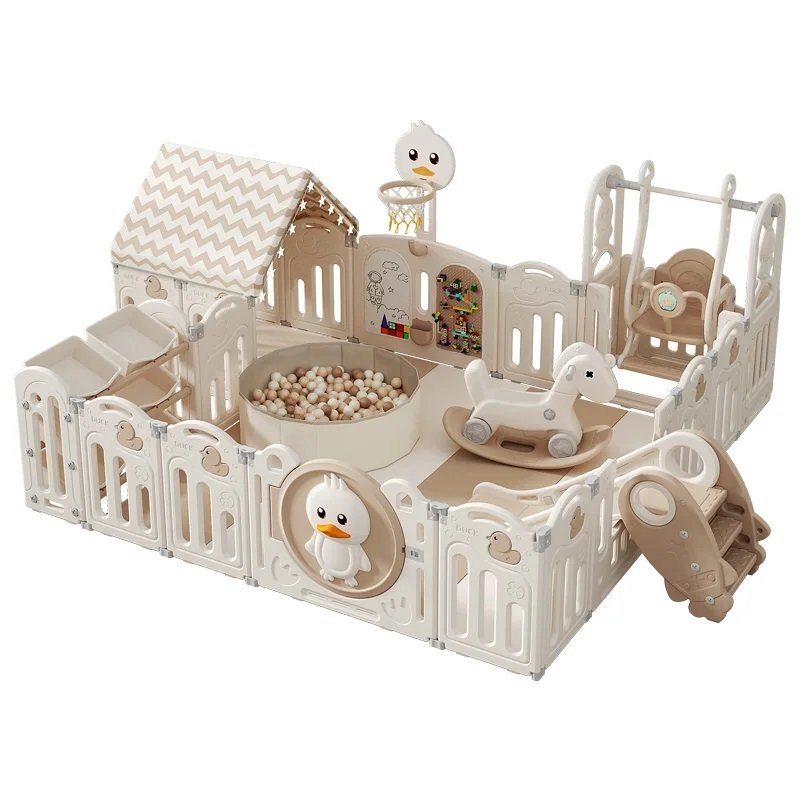 Nichiduta Gardulet loc de joaca interiorexterior Garden cu margini rotunjitePoarta de sigurantaLeaganBalansoarCasutaCos de baschetOrganizatorToboganPiscina uscataCovoras spuma 1cm grosime Happy House Beige