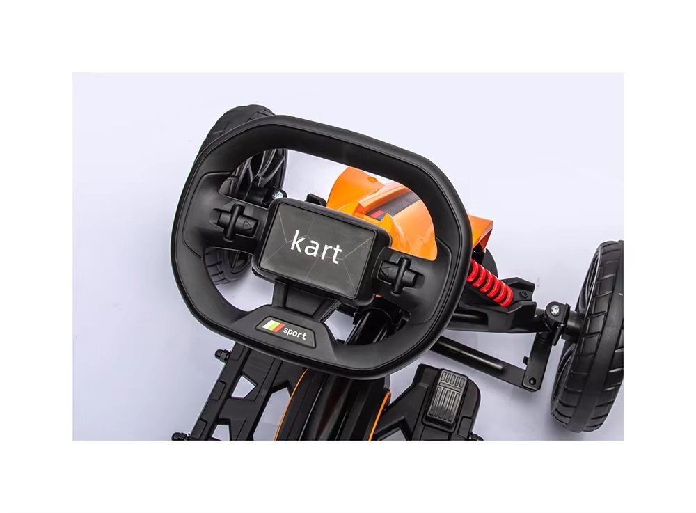 Nichiduta Kart electric pentru copii Go kart Sport Yellow structura metalica motor 45W acumulator 12V 7Ah cu roti din spuma EVA pornire la buton slow start scaun reglabil in 4 pozitii dimensiune 100 x 58 x 58.5cm