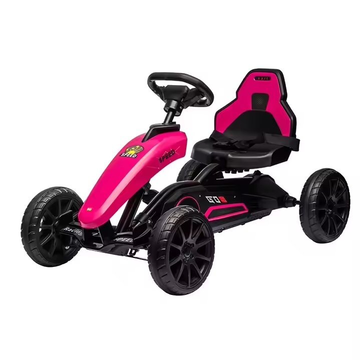 Nichiduta Kart electric pentru copii Speed Pink 12V 45W roti silenioase din spuma EVA structura metalica slow start pornire la buton pedala unica pentru acceleratiefrana scaun reglabil dimensiune 100 x 58 x 58.5 cm
