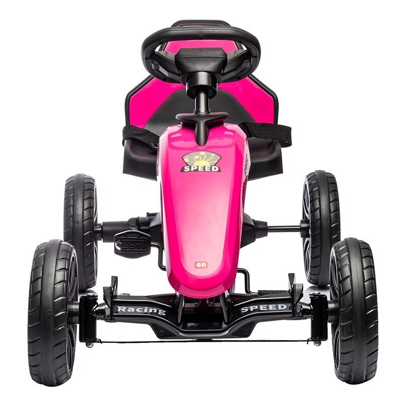 Nichiduta Kart pentru copii Speed Pink structura metalica cu pedale si roti silentioase din spuma EVA scaun reglabil frana de mana pe rotile din spate greutate maxima admisa 30 kg dimensiune 100 x 58 x 58.5 cm