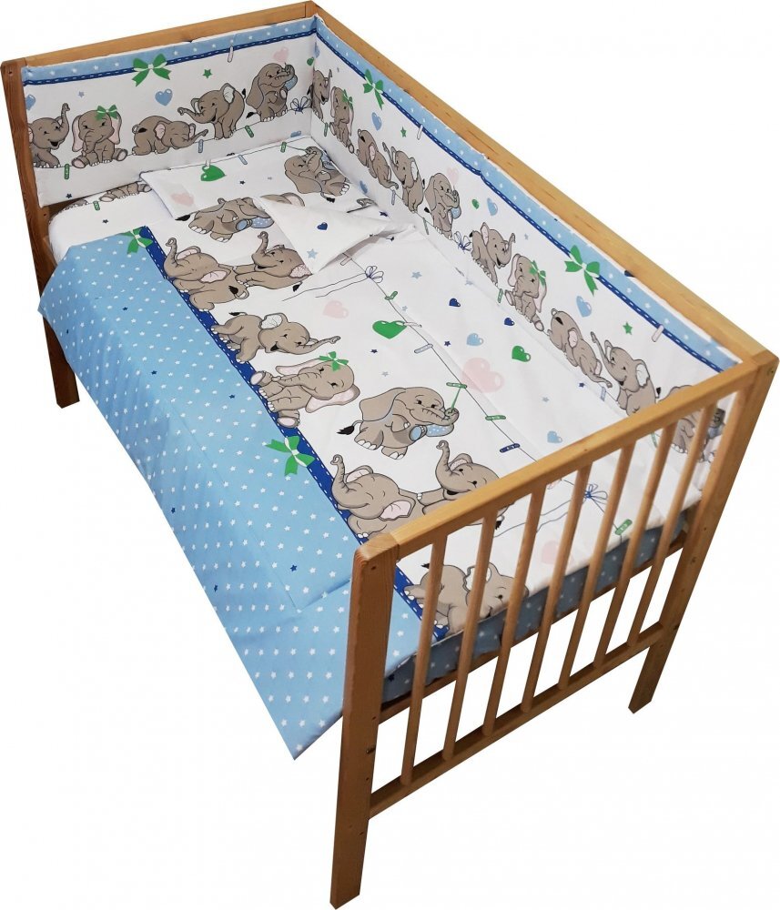 Nichiduta Lenjerie patut 120x60 cm cu 4 piese Funny Elephants Blue