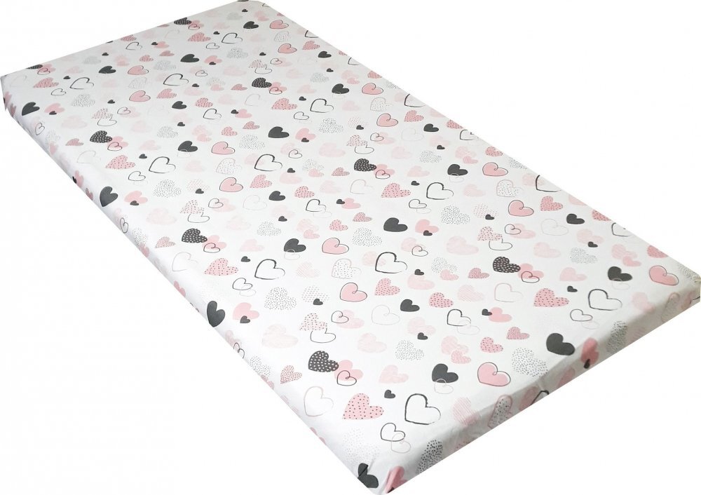 Nichiduta Lenjerie patut 120x60 cm cu 4 piese Little Hearts PinkGrey