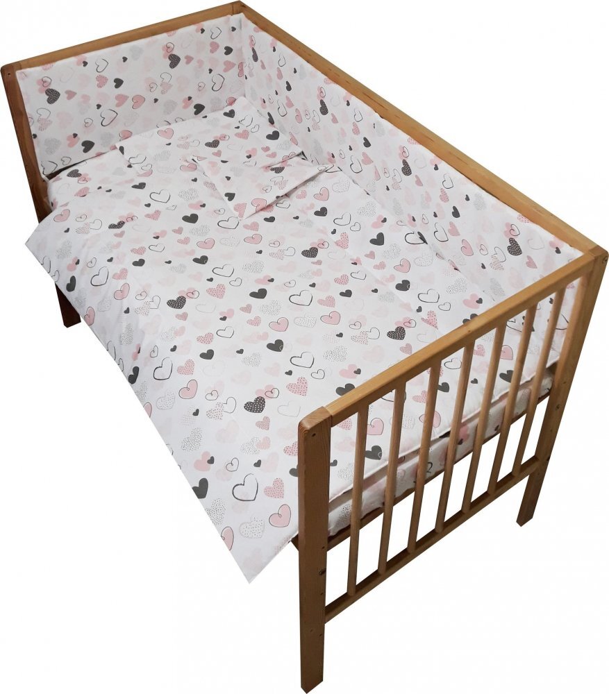 Nichiduta Lenjerie patut 120x60 cm cu 4 piese Little Hearts PinkGrey