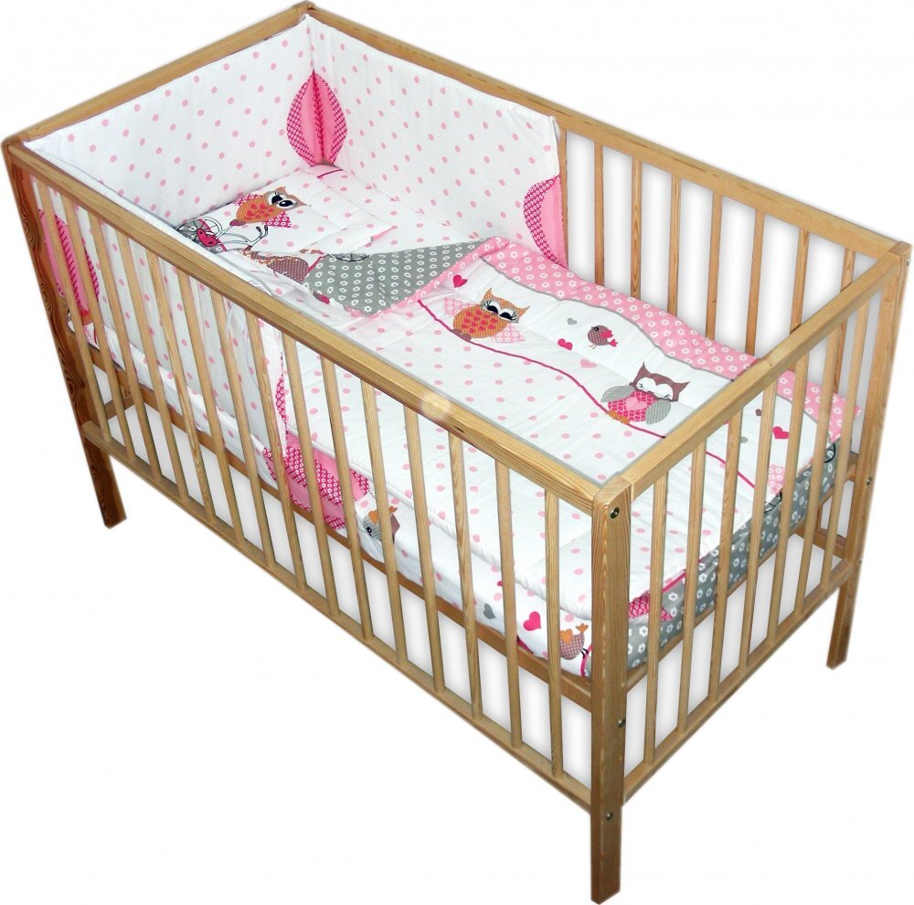 Nichiduta Lenjerie patut 120x60 cm cu 4 piese Owls roz