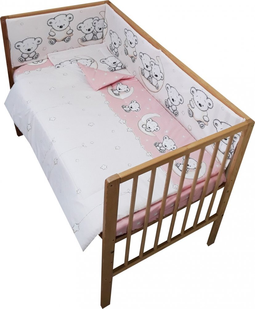 Nichiduta Lenjerie patut 120x60 cm cu 4 piese Teddy on the Moon Pink