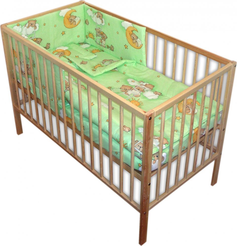 Nichiduta Lenjerie patut 120x60 cm cu 4 piese Ursuletul somnoros Verde