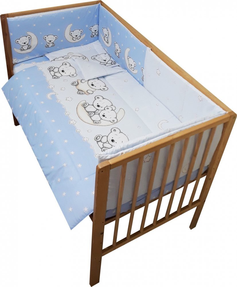 Nichiduta Lenjerie patut 120x60 cm cu 5 piese Teddy on the Moon Blue