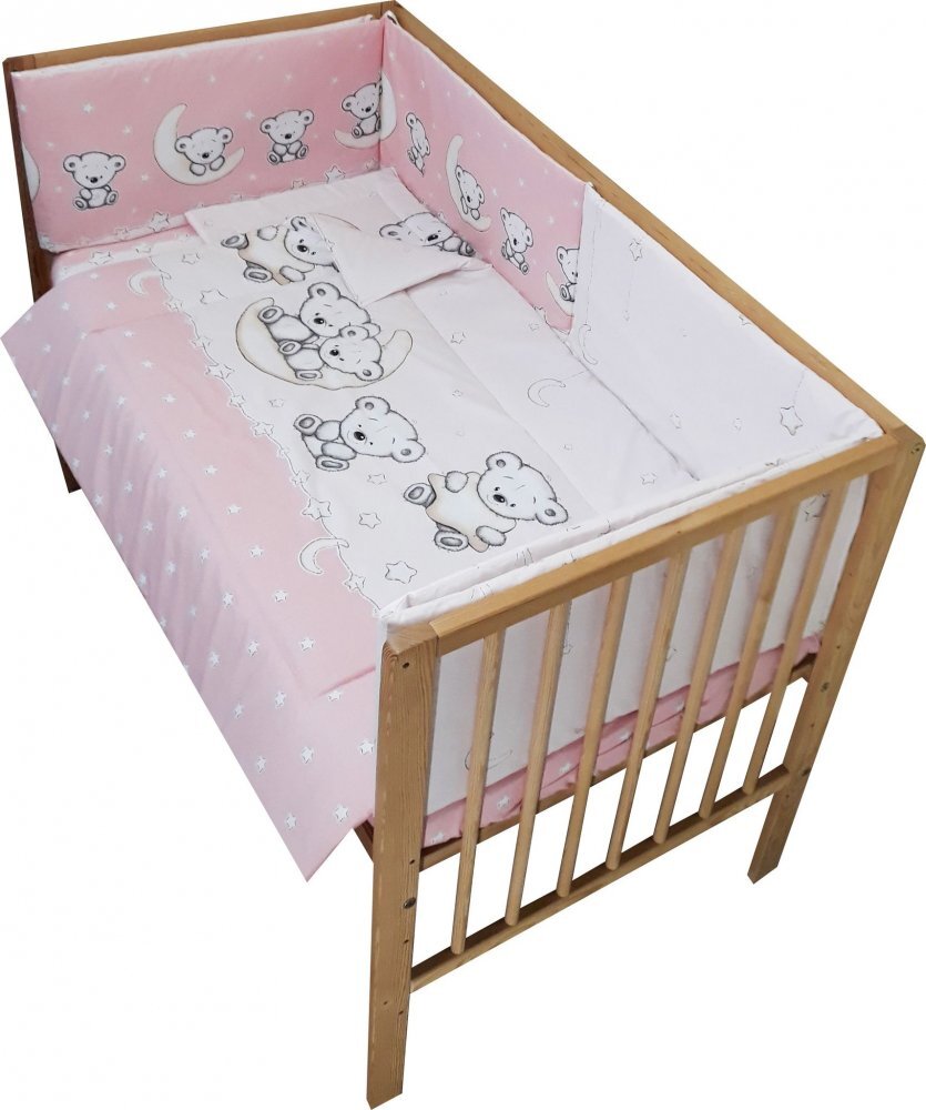 Nichiduta Lenjerie patut 120x60 cm cu 5 piese Teddy on the Moon Pink