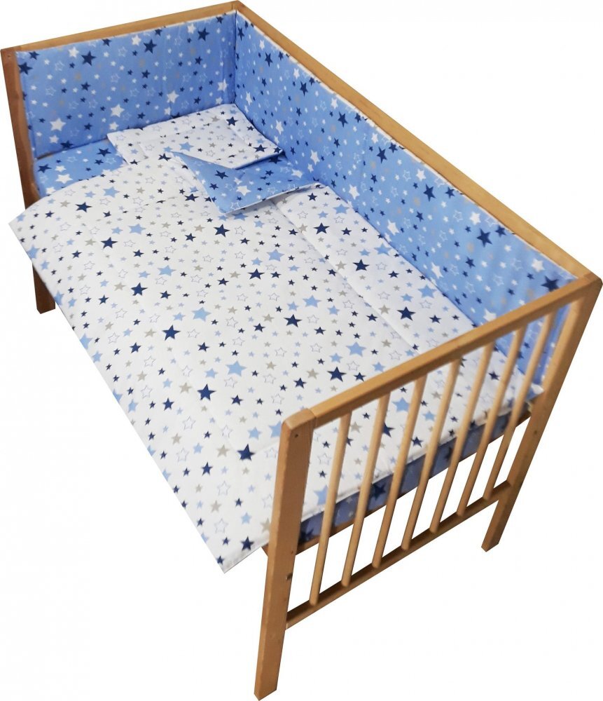 Nichiduta Lenjerie patut cu 2 fete si 4 piese 120x60 cm Blue Stars