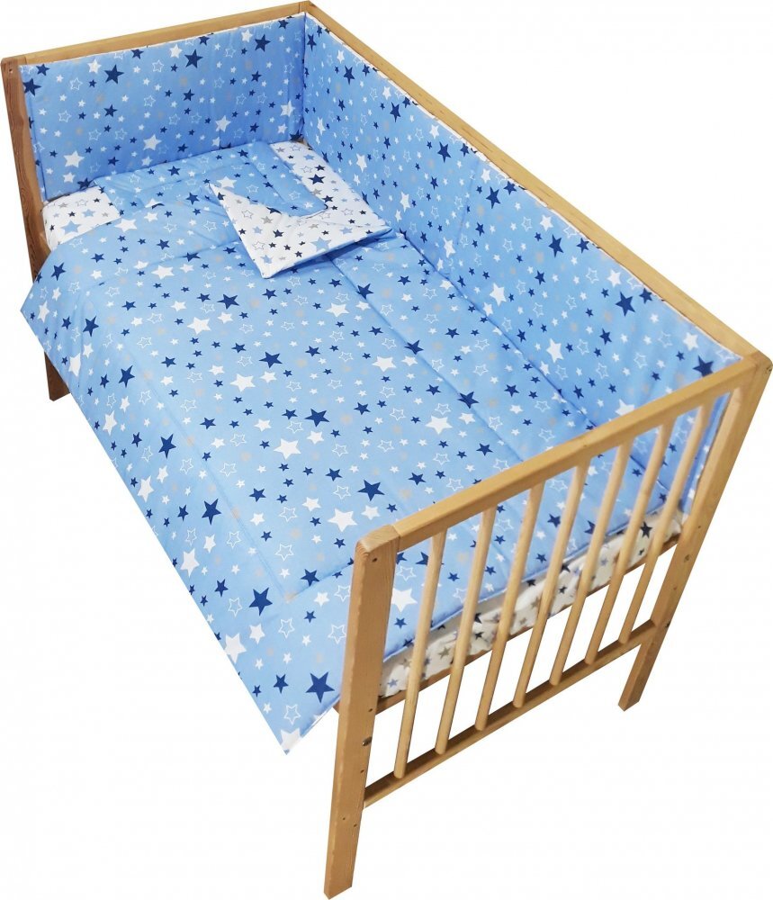 Nichiduta Lenjerie patut cu 2 fete si 4 piese 120x60 cm Blue Stars