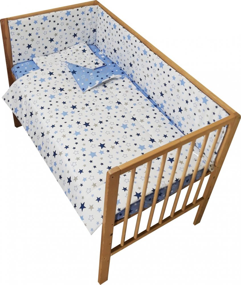 Nichiduta Lenjerie patut cu 2 fete si 4 piese 120x60 cm Blue Stars