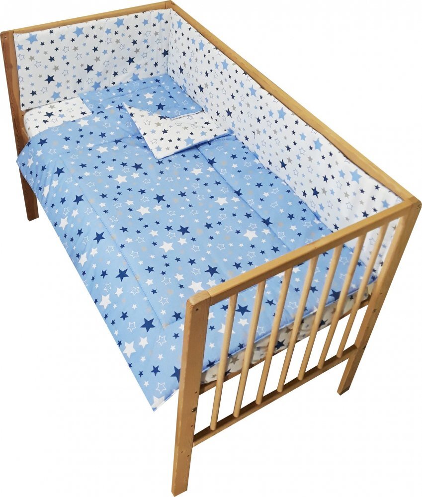 Nichiduta Lenjerie patut cu 2 fete si 4 piese 120x60 cm Blue Stars