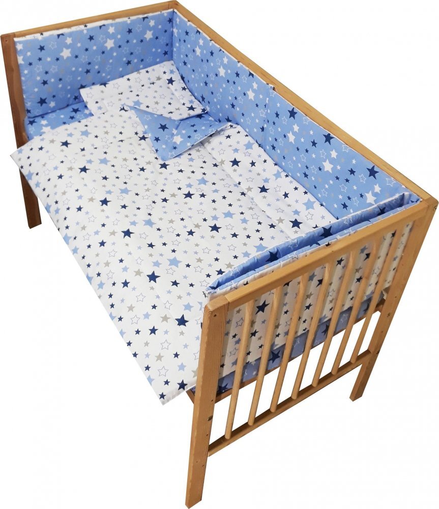 Nichiduta Lenjerie patut cu 2 fete si 5 piese 120x60 cm Blue Stars