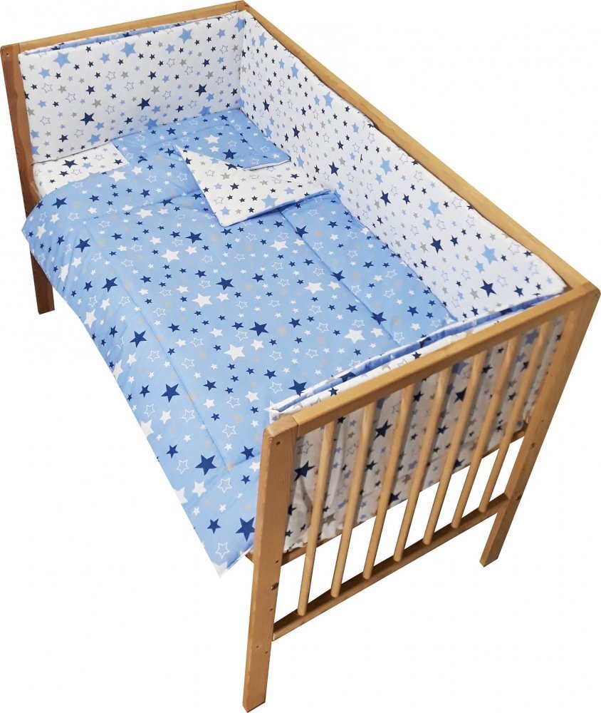 Nichiduta Lenjerie patut cu 2 fete si 5 piese 120x60 cm Blue Stars
