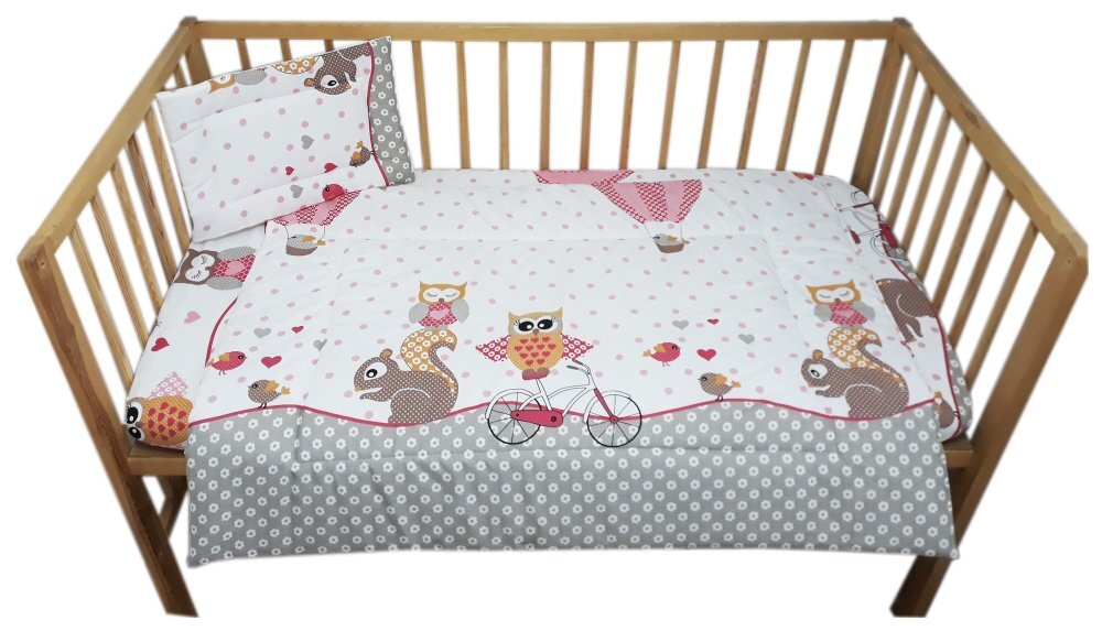 Nichiduta Lenjerie patut cu 3 piese Owls roz