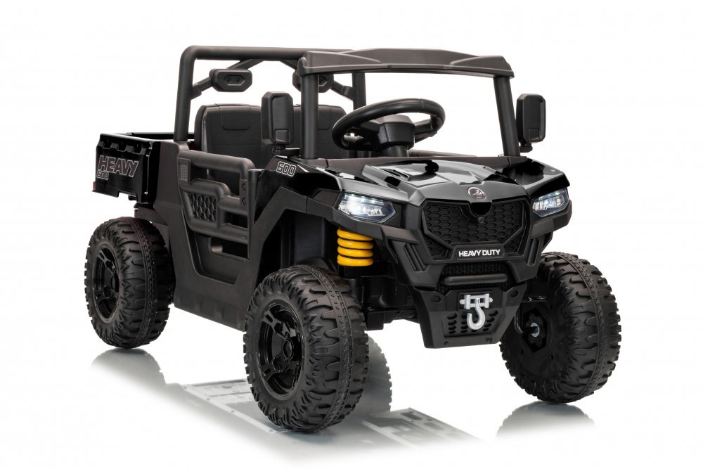 Nichiduta Masinuta electrica copii Heavy Duty Black cu remorca rabatabila electrictelecomanda 2.4G2 motoarex35wacumulator 12V4.5Ah usi cu deschiderelumini led 2viteze