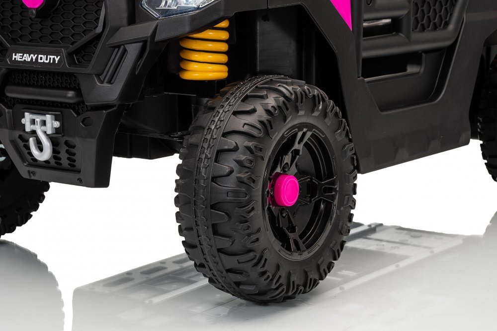 Nichiduta Masinuta electrica copii Heavy Duty Pink cu remorca rabatabila electrictelecomanda 2.4G2 motoarex35wacumulator 12V4.5Ah usi cu deschiderelumini led 2viteze