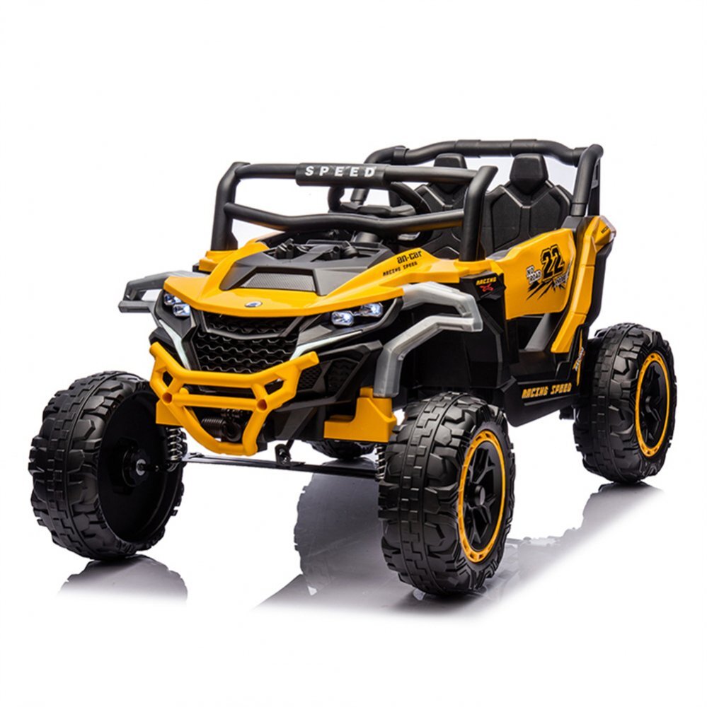 Nichiduta Masinuta electrica copii Racing Speed Yellowcu telecomandaacumulator 12V4.5Ahscaun piele2 motoaredeschidere usifaruri cu ledroti rezistente cu suspensiislow start