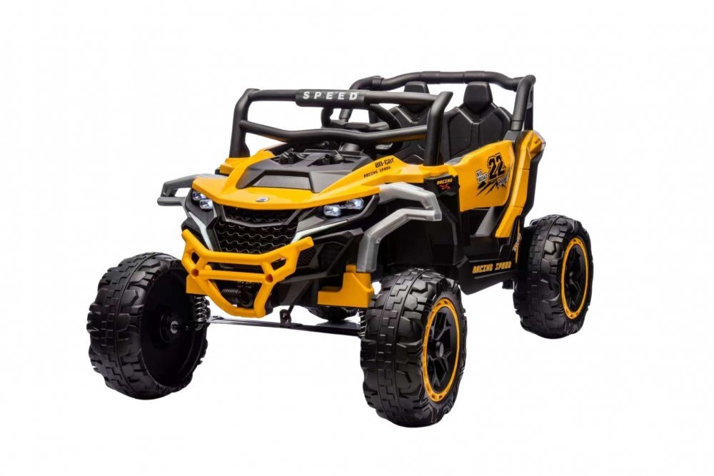 Nichiduta Masinuta electrica copii Racing Speed Yellowcu telecomandaacumulator 12V4.5Ahscaun piele2 motoaredeschidere usifaruri cu ledroti rezistente cu suspensiislow start