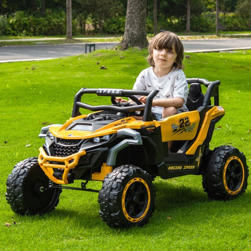 Nichiduta Masinuta electrica copii Racing Speed Yellowcu telecomandaacumulator 12V4.5Ahscaun piele2 motoaredeschidere usifaruri cu ledroti rezistente cu suspensiislow start