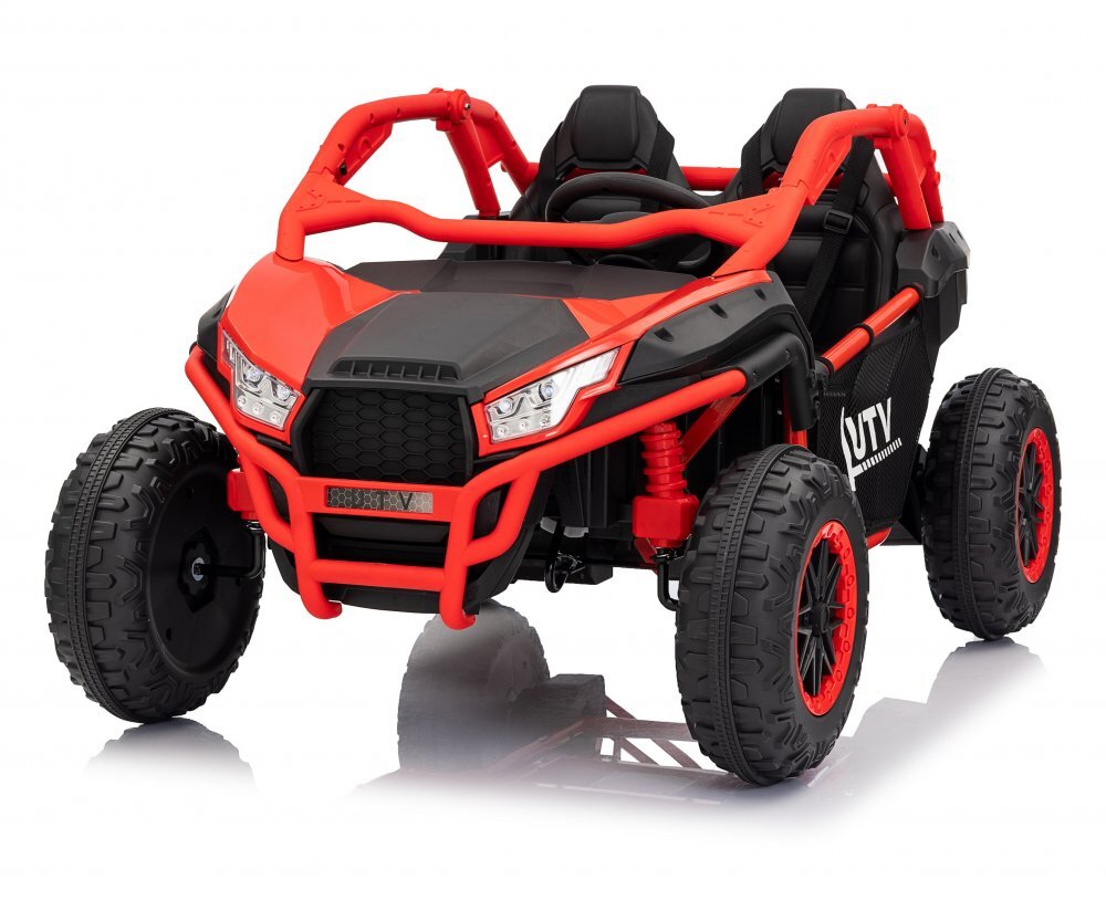 Nichiduta Masinuta electrica de teren pentru 2 copii UTV 4x4 Red800W telecomanda 2.4Gacumulator 12V10Ahroti late din cauciuc EVAscaun din pielesuspensiifaruri cu lumini LEDmufa USBMP3Bluetooth120x81x65cm