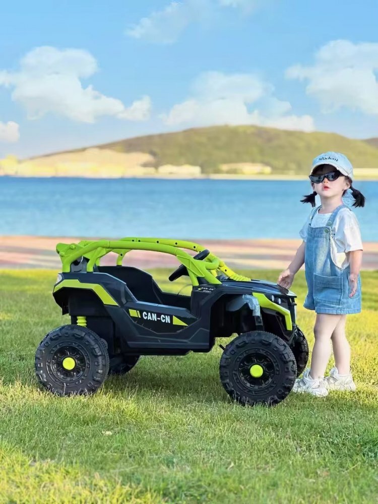 Nichiduta Masinuta electrica de teren pentru copii Can CN UTV Drive Green 12V cu telecomanda 2.4G2 motoare 38Wlumini LEDsuspensii spateroti late rezistentemargine de siguranta rabatabilasunete si muzicafunctie swing