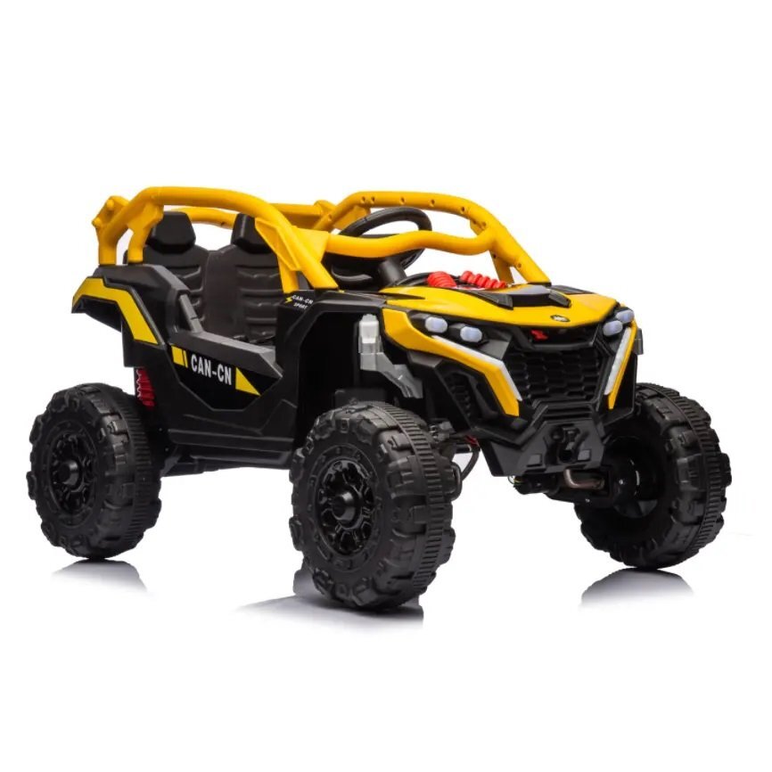 Nichiduta Masinuta electrica de teren pentru copii Can CN UTV Drive Yellow 12V cu telecomanda 2.4G2 motoare 38Wlumini LEDsuspensii spateroti late rezistentemargine de siguranta rabatabilasunete si muzicafunctie swing