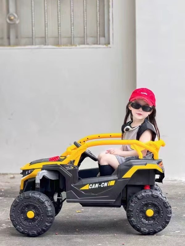 Nichiduta Masinuta electrica de teren pentru copii Can CN UTV Drive Yellow 12V cu telecomanda 2.4G2 motoare 38Wlumini LEDsuspensii spateroti late rezistentemargine de siguranta rabatabilasunete si muzicafunctie swing