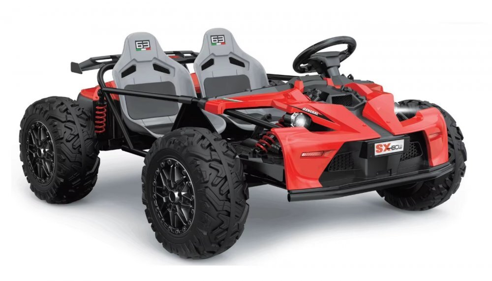 Nichiduta Masinuta electrica pentru 2 copii General SX-Bow Red 48VMotor 800wAcumulator 4x12V 20Ah3 VitezeCadru metalic integralPedala acceleratieFrana de mana+pedalaRoti gonflabile in 4 prezoaneSuspensiiFaruri LED