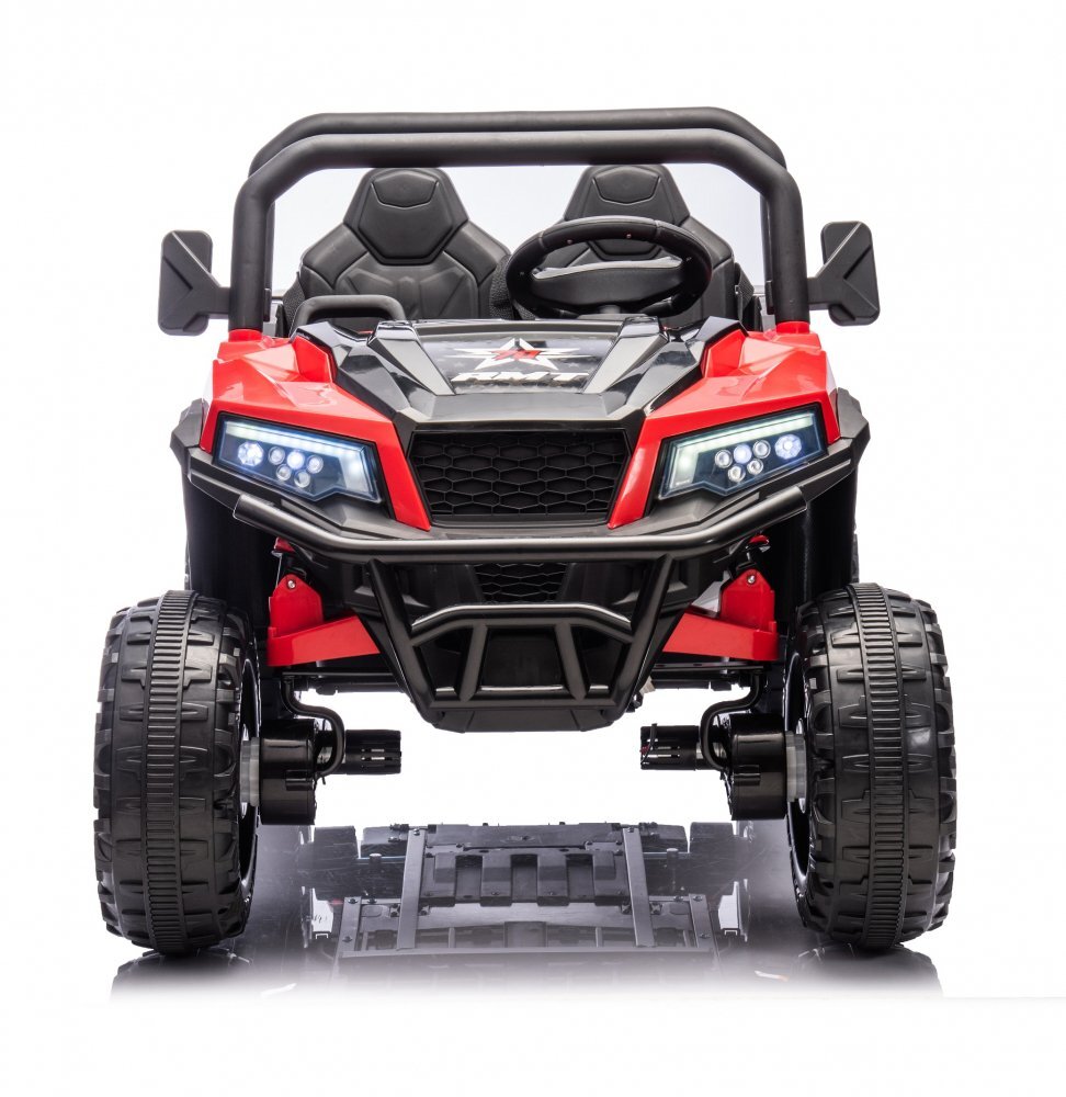 Nichiduta Masinuta electrica pentru 2 copii Speed 4x4 Red cu remorcatelecomanda 2.4Gacumulator 12V10Ah4 motoareroti din cauciuc EVAscaun din pielesuspensiifaruri cu lumini LEDmufa USBMP3Bluetoothcenturi siguranta