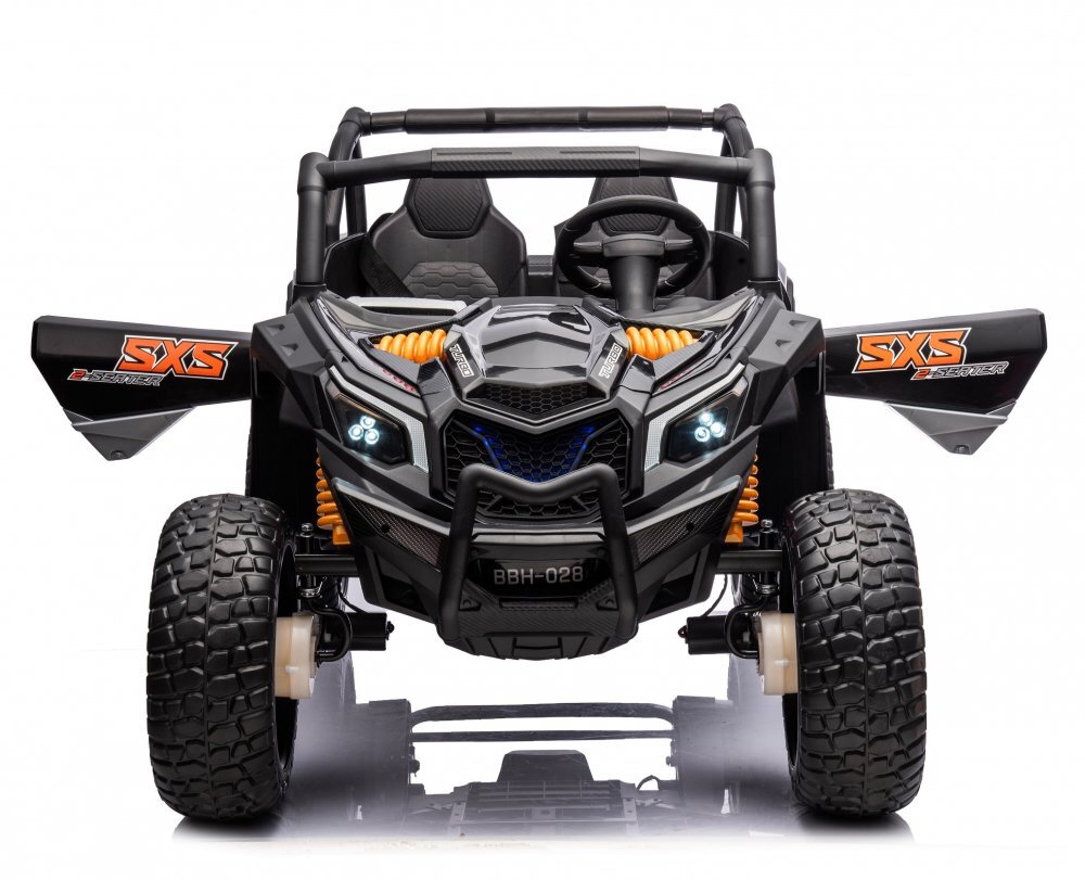 Nichiduta Masinuta electrica pentru 2 copii Turbo Off Road 4X4 Black 24V 800W cu telecomanda 2.4GSuspensiiroti din cauciuc EVAScaun din pieleUsi cu deschidereLumini LEDMuzicaCentura de sigurantaMufa USBBluetooth