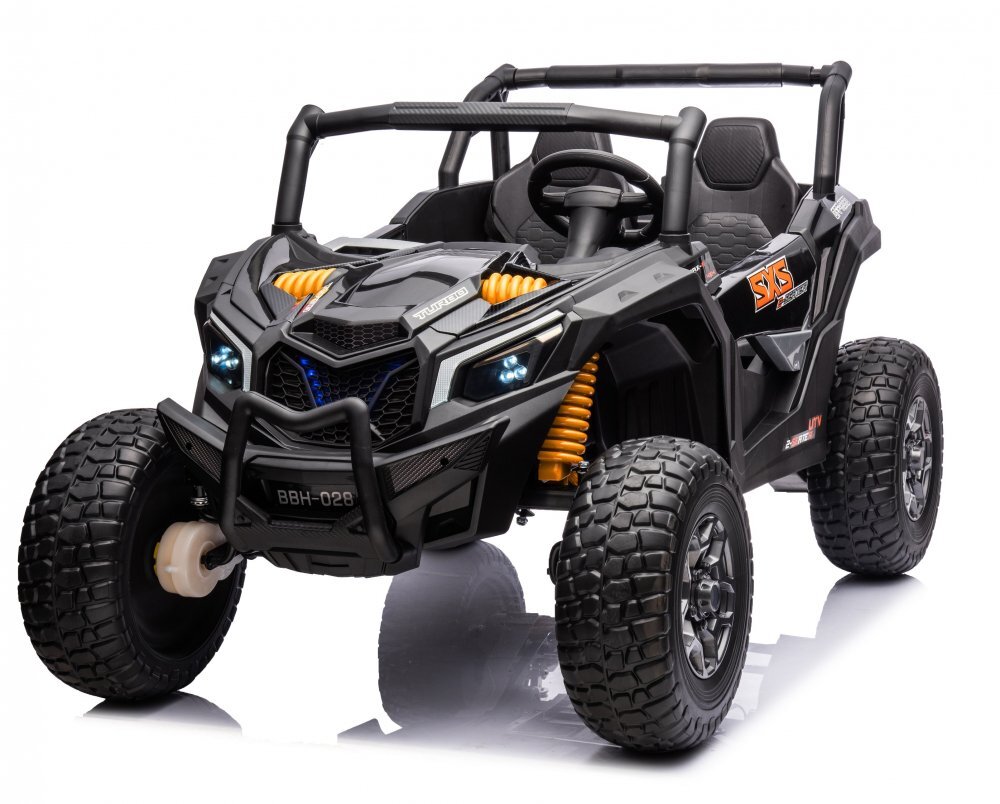 Nichiduta Masinuta electrica pentru 2 copii Turbo Off Road 4X4 Black 24V 800W cu telecomanda 2.4GSuspensiiroti din cauciuc EVAScaun din pieleUsi cu deschidereLumini LEDMuzicaCentura de sigurantaMufa USBBluetooth