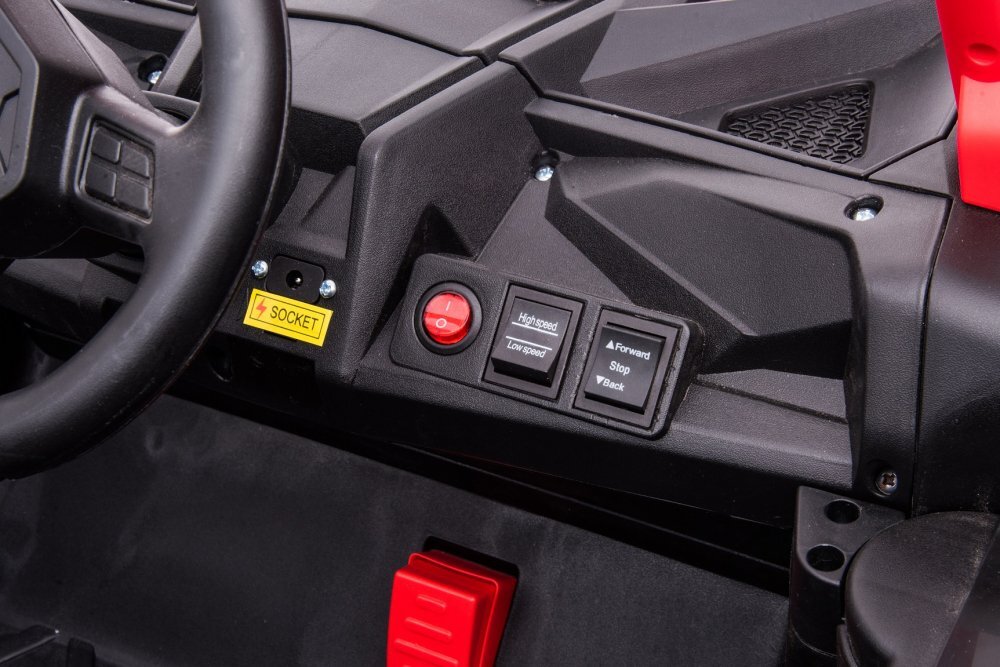 Nichiduta Masinuta electrica pentru 2 copii UTV Racing Black 12Vtelecomanda 2.4Gusi cu deschiderefaruri ledpornire la butonmuzicacentura de sigurantaslow startcapota realista cu deschidere