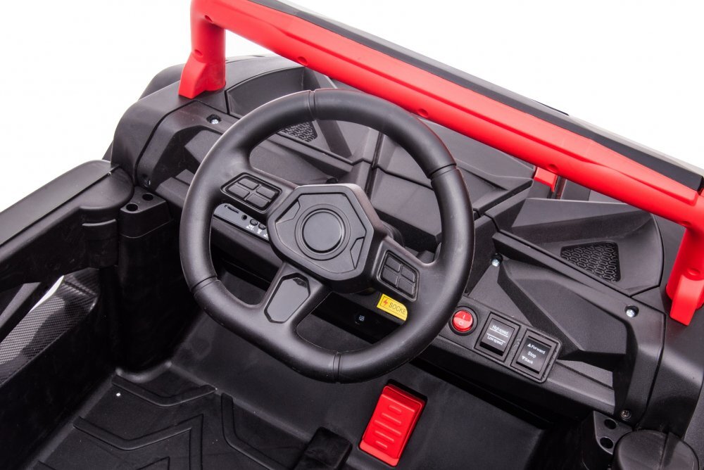 Nichiduta Masinuta electrica pentru 2 copii UTV Racing Black 12Vtelecomanda 2.4Gusi cu deschiderefaruri ledpornire la butonmuzicacentura de sigurantaslow startcapota realista cu deschidere